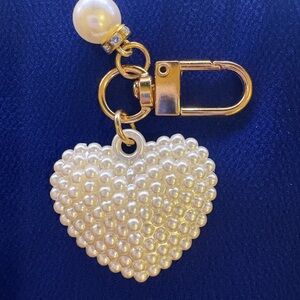 Pearl Heart Keychain with Gold Accents